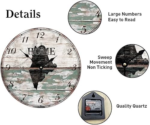 Miniatura 8 de Home States - Reloj de pared de Maine, mapa de estados de EE. UU., reloj de mar sin tictac con batería de 10 pulgadas, arte de pared, reloj de