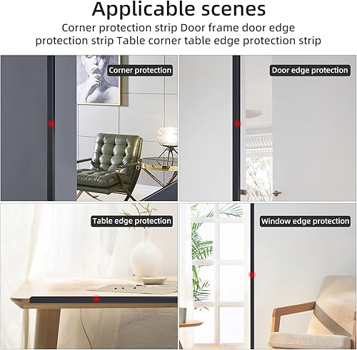 Miniatura 6 de Protector de esquina de pared negro, 4 piezas, longitud 39.4 pulgadas, ancho 1.6 pulgadas, protector de esquina de metal autoadhesivo para moldura