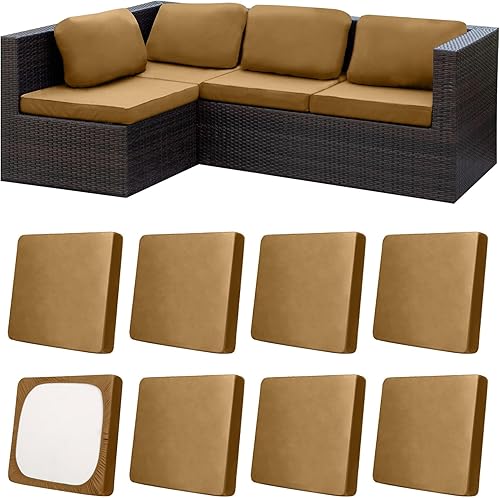 Miniatura 20 de Juego de 12 fundas de almohada y cojines para exteriores, 8 fundas de asiento + 4 fundas de almohada, fundas elásticas para muebles de patio