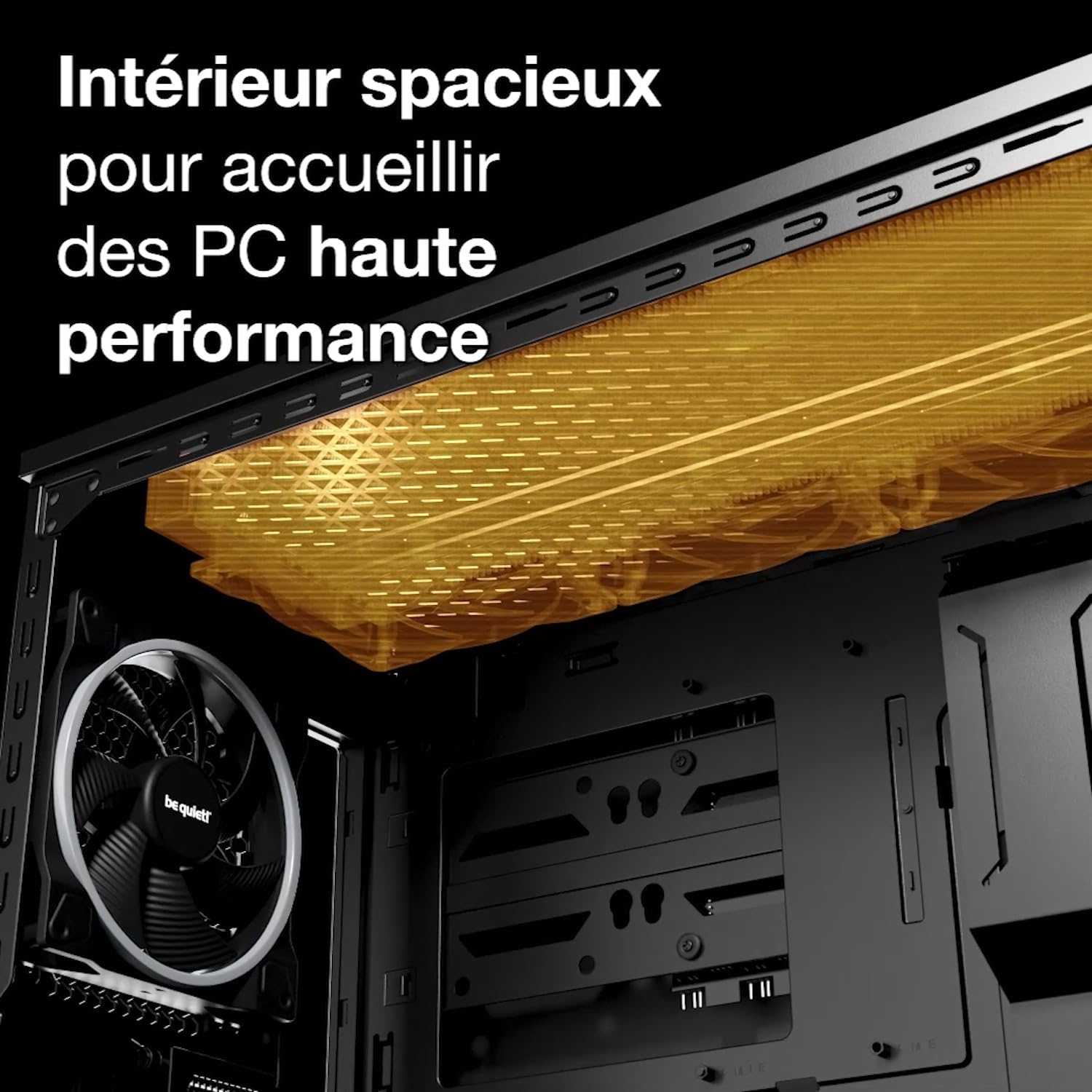 be quiet! Shadow Base 800 boîtier PC, Flux d’air Exceptionnel, 3 Ventilateurs Pure Wings 3 140 mm PWM, intérieur spacieux, Cache facilitant la Gestion des Cables, Installation Simple pour HDD et SSD