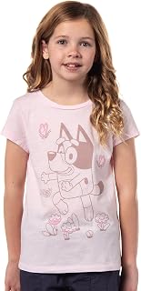Seven Times Six Bluey Girls' Flowers and Butterflies Kids Springtime Graphic Print Short Sleeve Crewneck T-Shirt