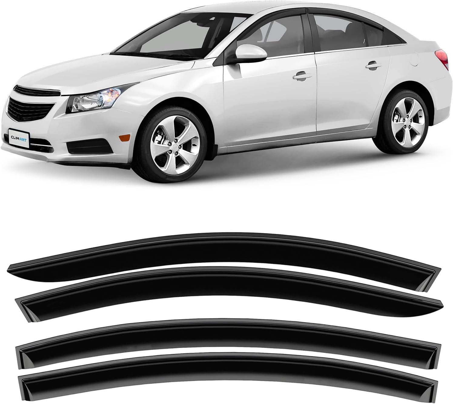 CLIM ART Incredibly Durable Rain Guards for Chevrolet (Chevy) 2011-2015 Cruze Sedan, Original Tape-on Window Deflectors, Vent Deflector, Vent Window Visors, Car Accessories, 4pcs- 411105LPv