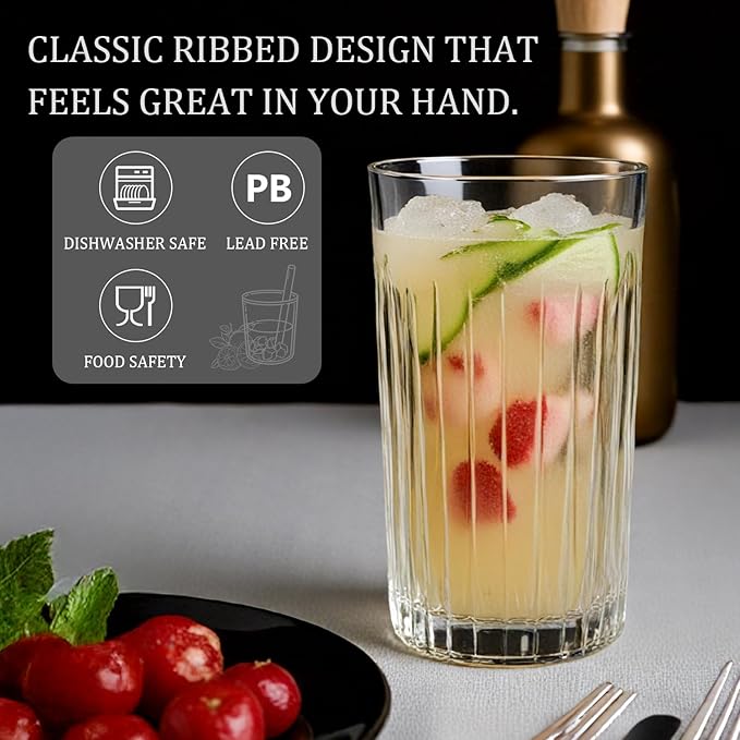 Set de 8 Vasos Laerjin, 12 oz y 10 oz, Vidrio Grueso, Transparente miniatura 5