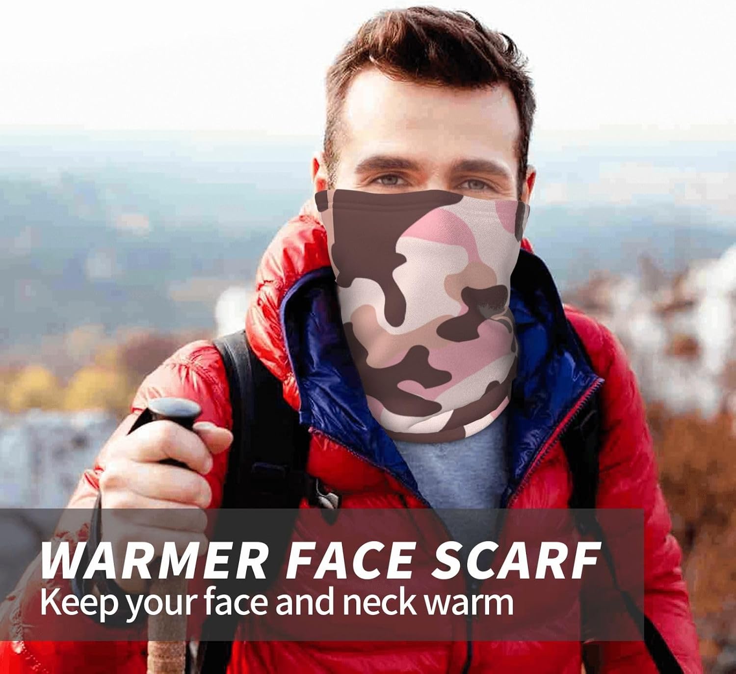 Winter Face Mask Elastic Headband Cold Weather Neck Warmer for Men Women, Pink Camouflage Adjustable Neck Gaiter