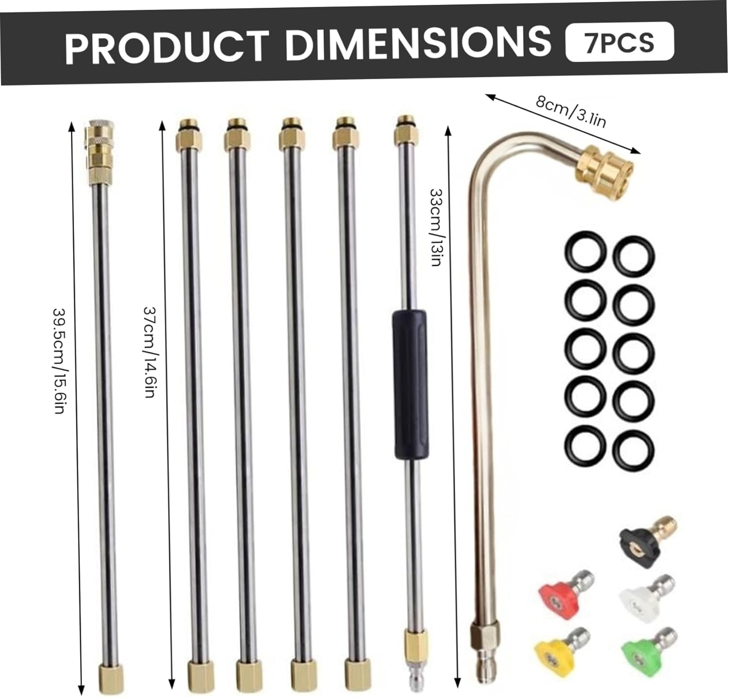 Pressure Washer Extension Wand, 4000 PSI Stainless Steel Power Washer Extension Wand, Lance with 5 Tips & 1/4" Quick Connect for Gutter & Roof