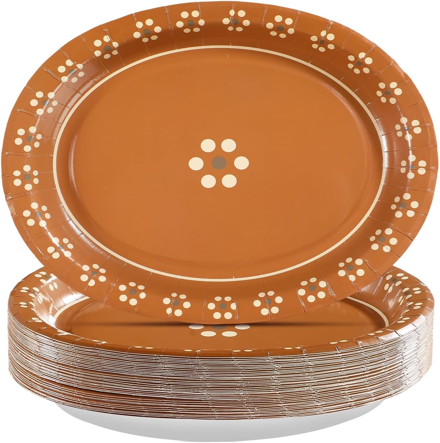 100Pcs Platos De Barro Mexicanos Oval Paper Plates 10" x 12" Large Disposable Heavy Duty Mexican Terracotta Clay Pottery Dessert Platters for Cielito Lindo Birthday Wedding Party Supplies Decorations