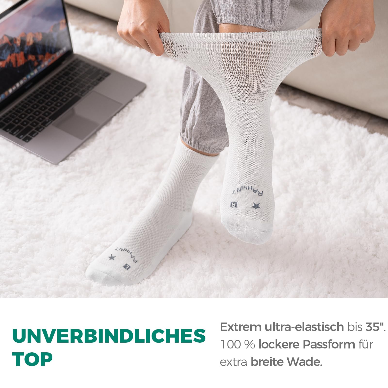 Rahhint Lana Merino Calze Diabetici 3 Paia, Calze in Bamboo senza Elastico senza Cucitura per Uomo & Donna