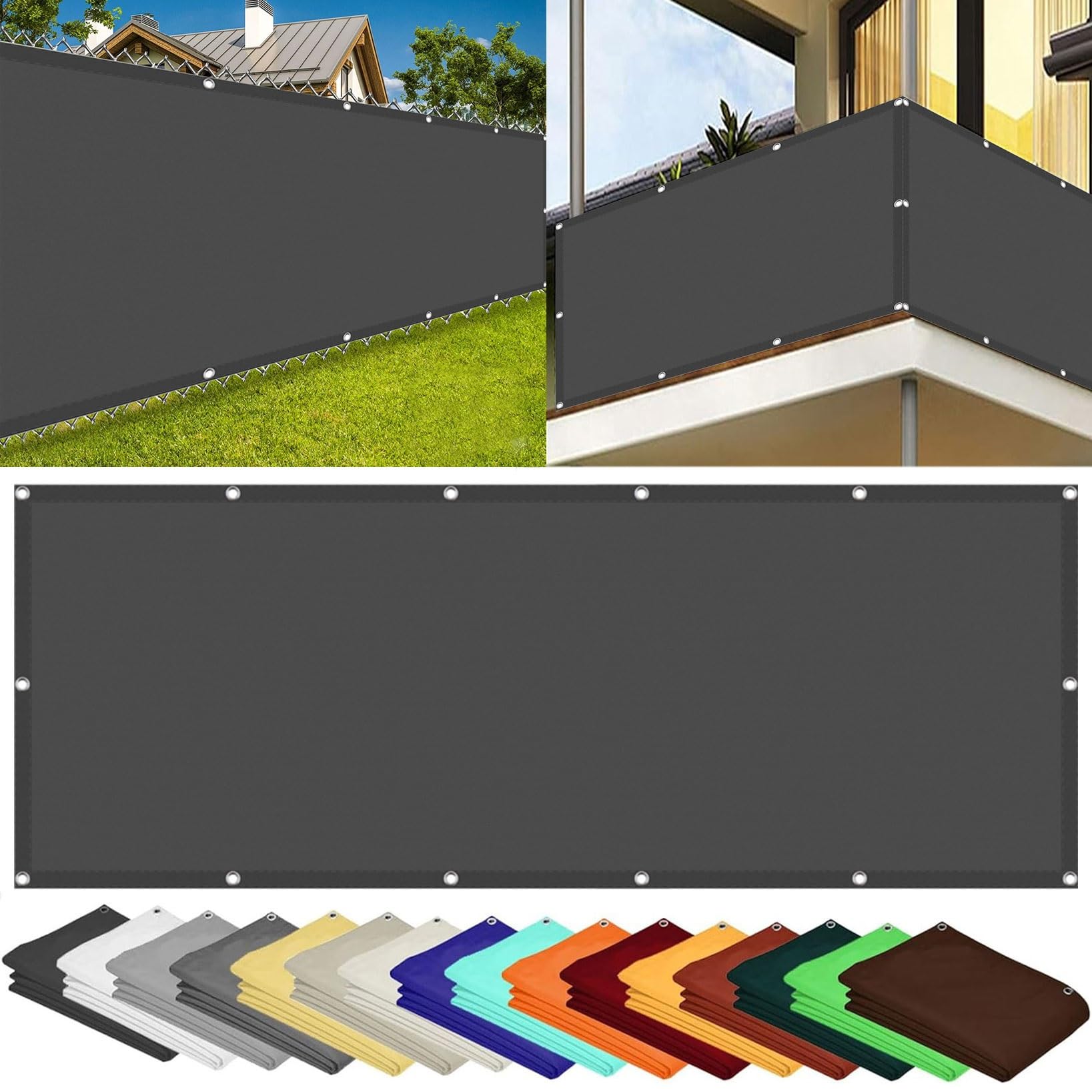 Pantalla para Balcón Impermeable 50 x 800 cm Resistente Al Viento Pantalla de Privacidad para Balcones con Ojales Cuerda para Barandillas de Balcón, Terraza y Jardín, Gris Oscuro