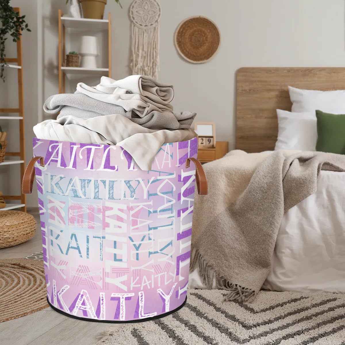 Custom Name Collapsible Laundry Basket With Handles Personalized Waterproof Oxford Cloth Dirty Clothes Hamper for Bathroom, Bedroom, Living Room (Design 2)
