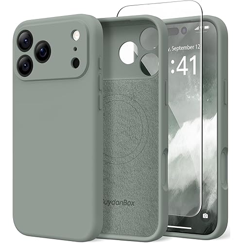 Magnetic for iPhone 17 Pro Case, Compatible with MagSafe, [Full Camera Protection][Screen Protector] Silicone Shockproof Protective Phone Case for iPhone 17 Pro 6.3", Calke Green
