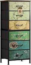 WLIVE Chest of Drawers, 6 Fabric Drawers Tall Narrow Dresser for Bedroom | Easy Pull Handle, Wood Top and Sturdy Steel Frame, Slim Storage Unit for Living Room, Easy to Assemble, Retro Prints