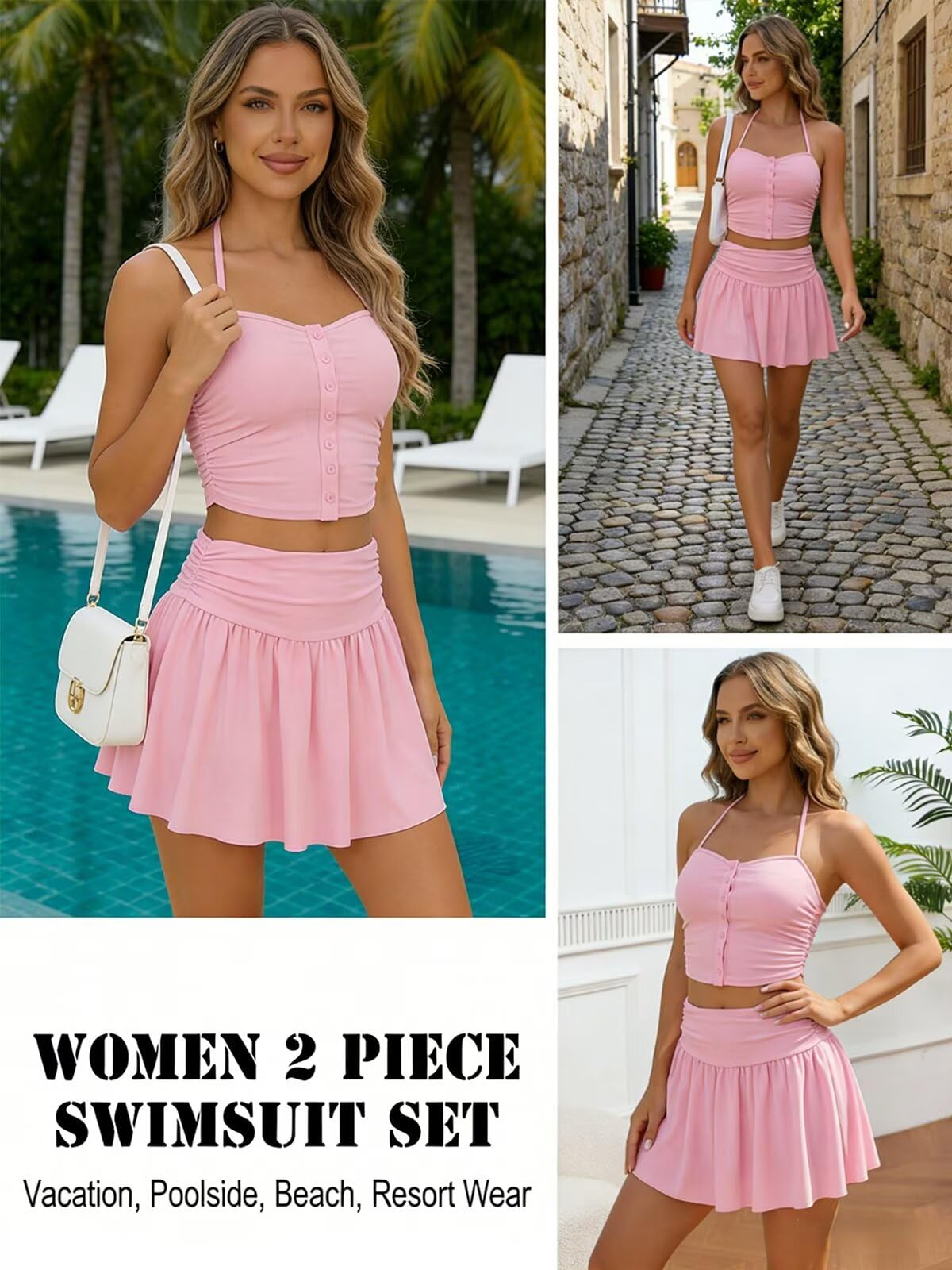 Tenues d'été 2 pièces pour femme Y2K dos nu froncé tube crop top taille haute mini jupe-jupe ensembles