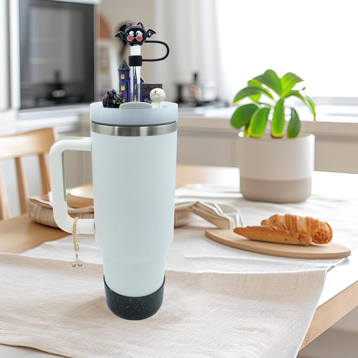 Cup Lid Topper Decoration for Stanley 30 oz，Including Cup Boot, Silicone Straw Topper Cover Cap, Lid Charms，Cup Chain - Cute Halloween Decoration Accessories