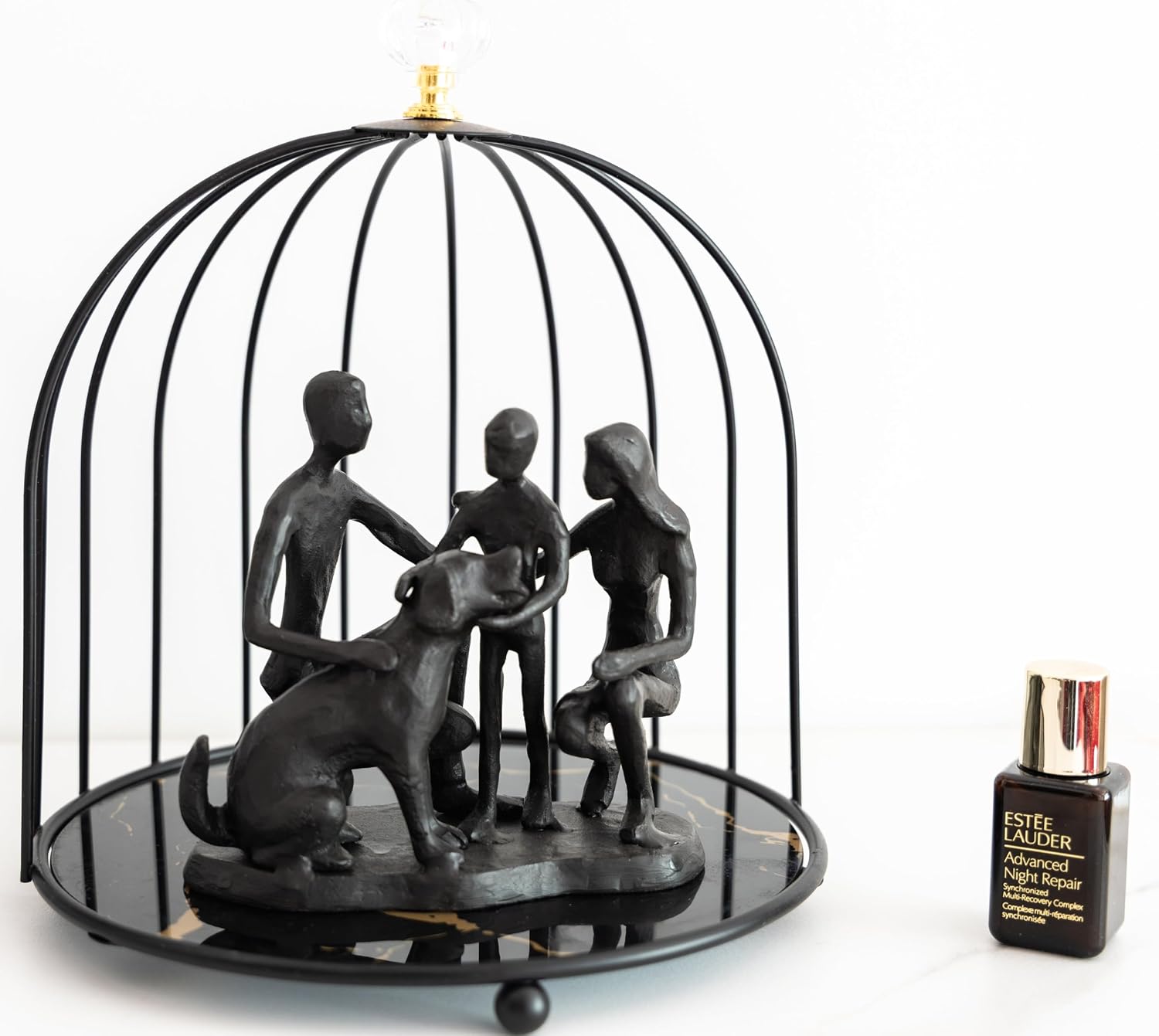 Family and Dog Statues, Cast Iron Family of 3 Figurine, Gift for Dog Lovers,Dog Memorial Gift, Black image 5