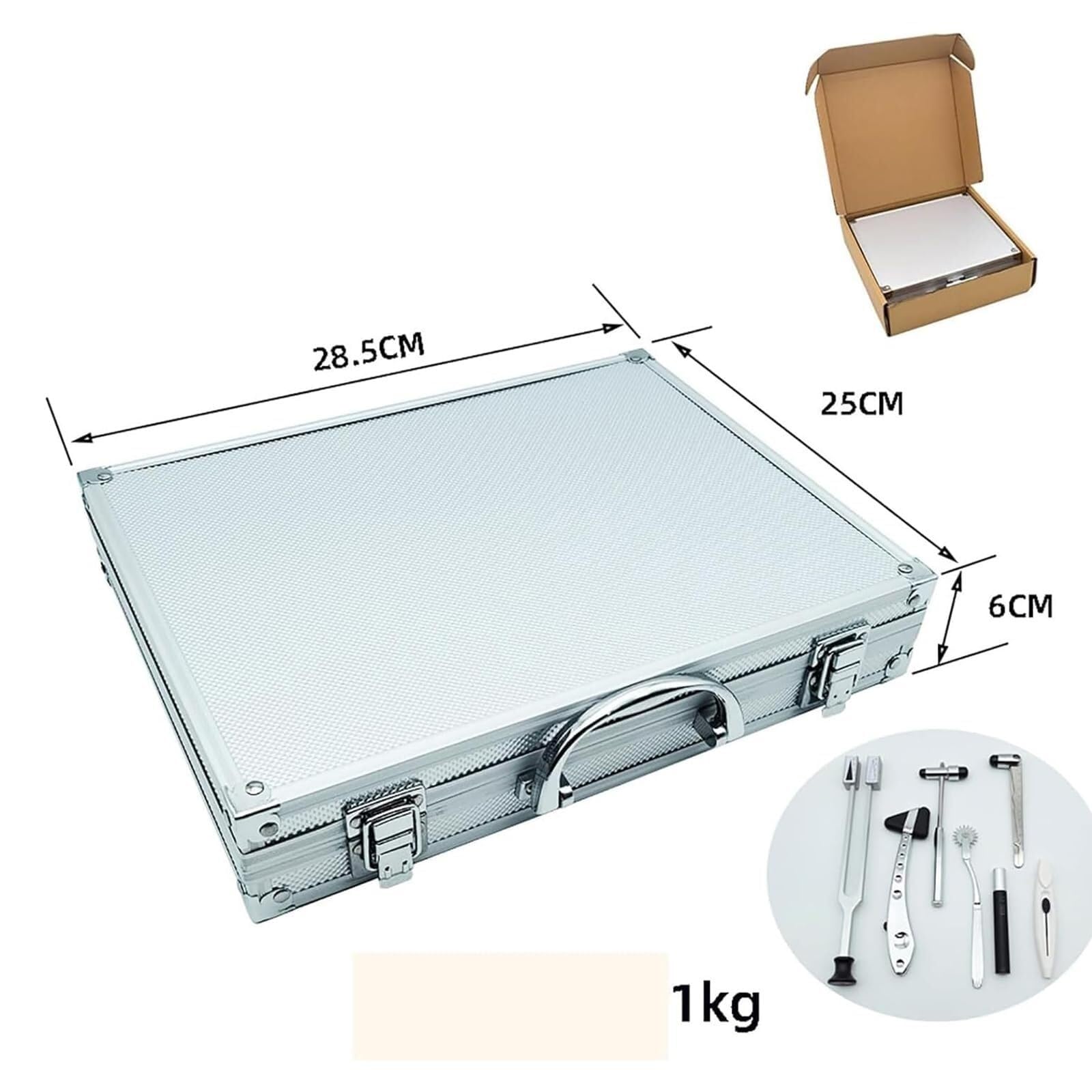 Kit de exploración neurológica for la evaluación de punción, presión táctil, temperatura, sensación de vibración y reflejos tendinosos.