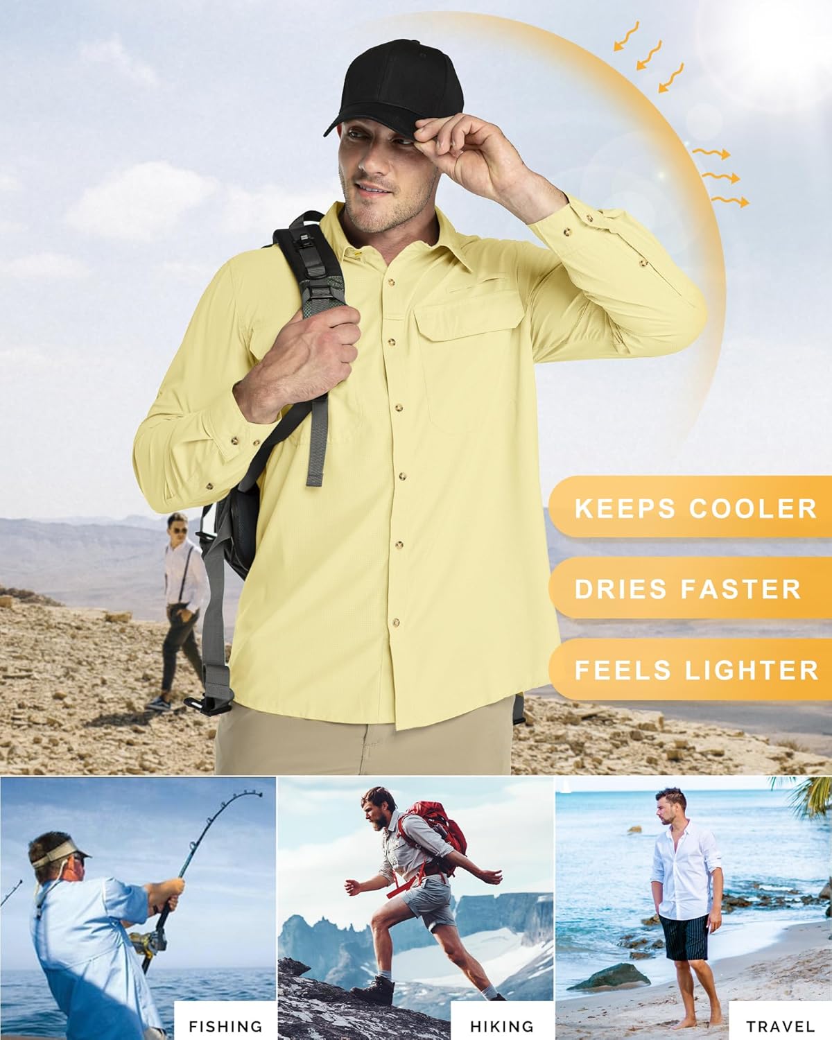 33,000ft Men's Long Sleeve Sun Protection Shirt UPF 50+ UV Quick Dry Cooling Fishing Shirts for Travel Safari Camping Hiking - Image 4