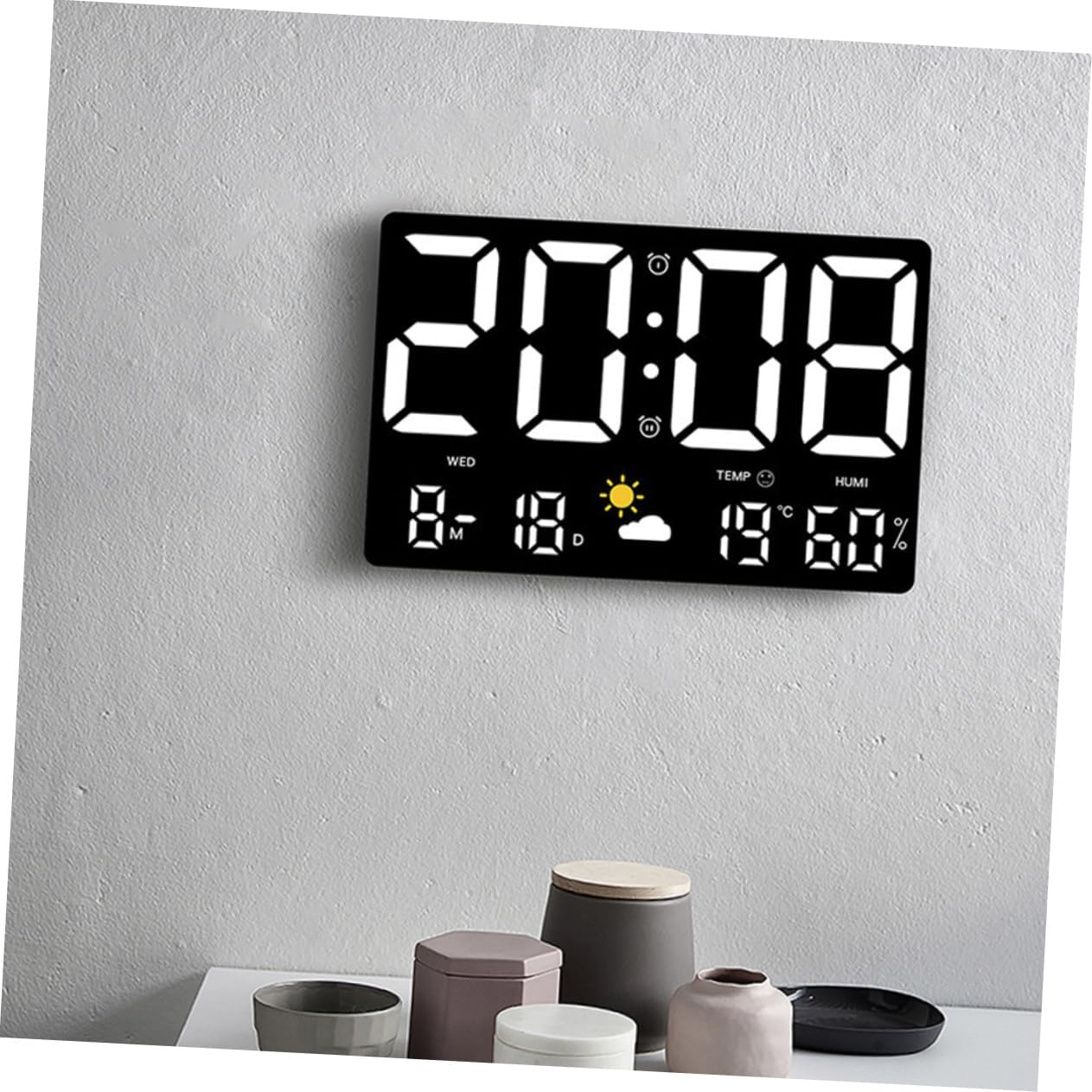 Garneck Led Temperature and Humidity Digital Wall Clock Large Display Alarm Clock Weather for Home Office