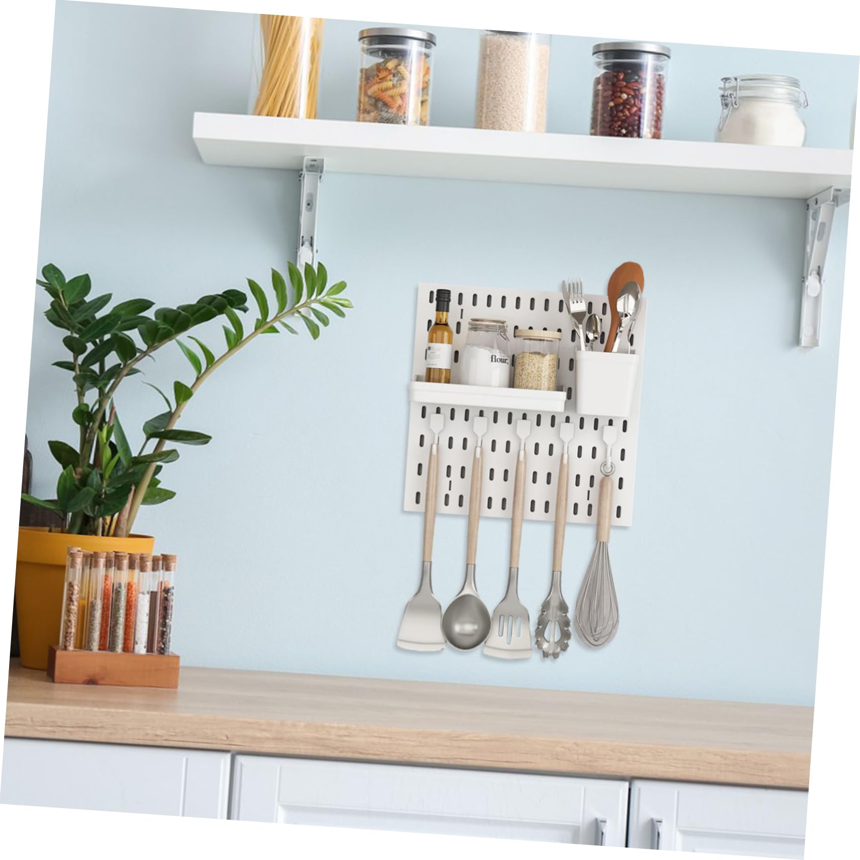 SOLUSTRE Space-Saving Wall Pegboard Storage Rack Plastic Pegboard Organizer No-Drill Wall Organizer for Home Office