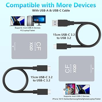 CFexpress Type B/XQD/SD Card Reader Aluminium Dual Slot USB 3.2 (Gen 2) 10Gbps CF Express Card Adapter with USBC to USBC-A/C Cable CFexpress Type B Card Reader for Windows/Mac/Android/Linux