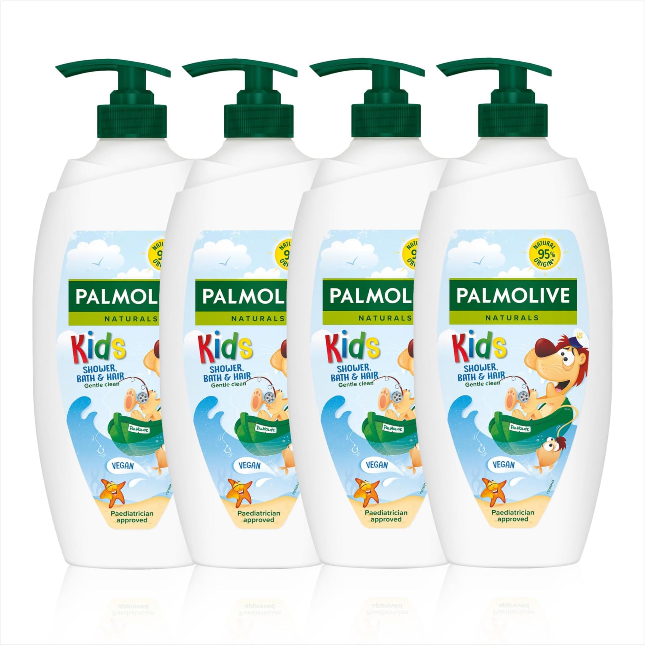 Naturals Kids Shower Gel 4x750ml pump vitamin E body wash to nourish skin, leaves skin feeling soft, with plant-based almond milk, ingredients of 95% natural origin*