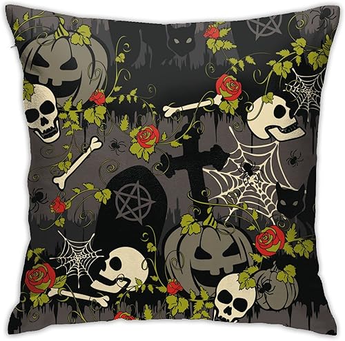 ALYYDFF Gothic Halloween with Red Roses Scary Fashion Throw Pillow Cover for Kids Pillow Case for Sofa Bed Chair Living Room Home Decorative Square