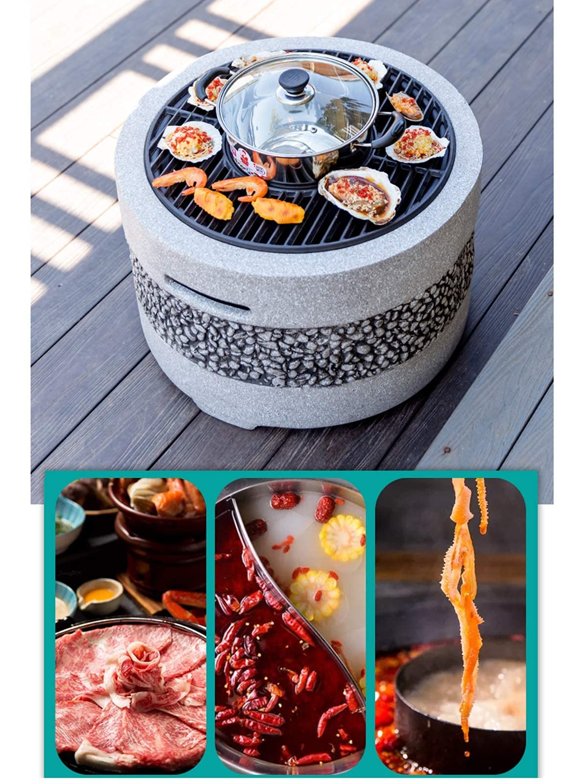 Fogata al Aire Libre Jardín Fogata de leña Kit de Parrilla de Barbacoa, Patio Trasero Chimenea de Piedra de imitación al Aire Libre Fogata