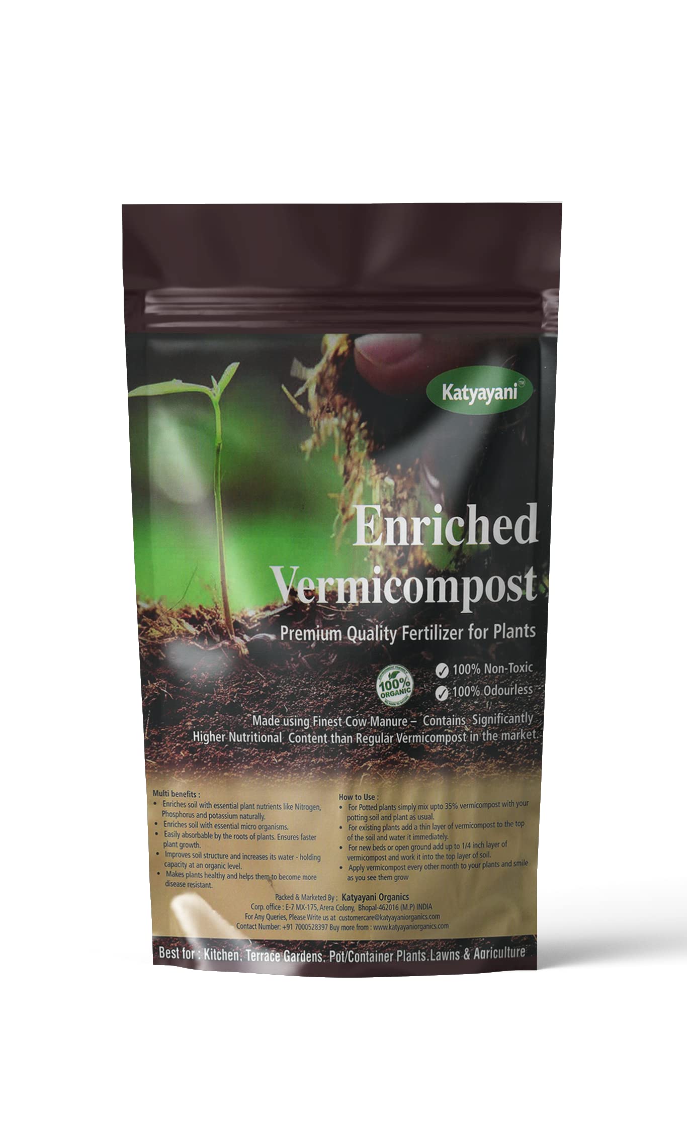 Katyayani Vermicompost Organic Soil Enriched Fertilizer, 1 kg | 100% Natural Plant Food | Improves Soil Health & Boosts Plant Growth for Vegetables, Fruits & Flowers