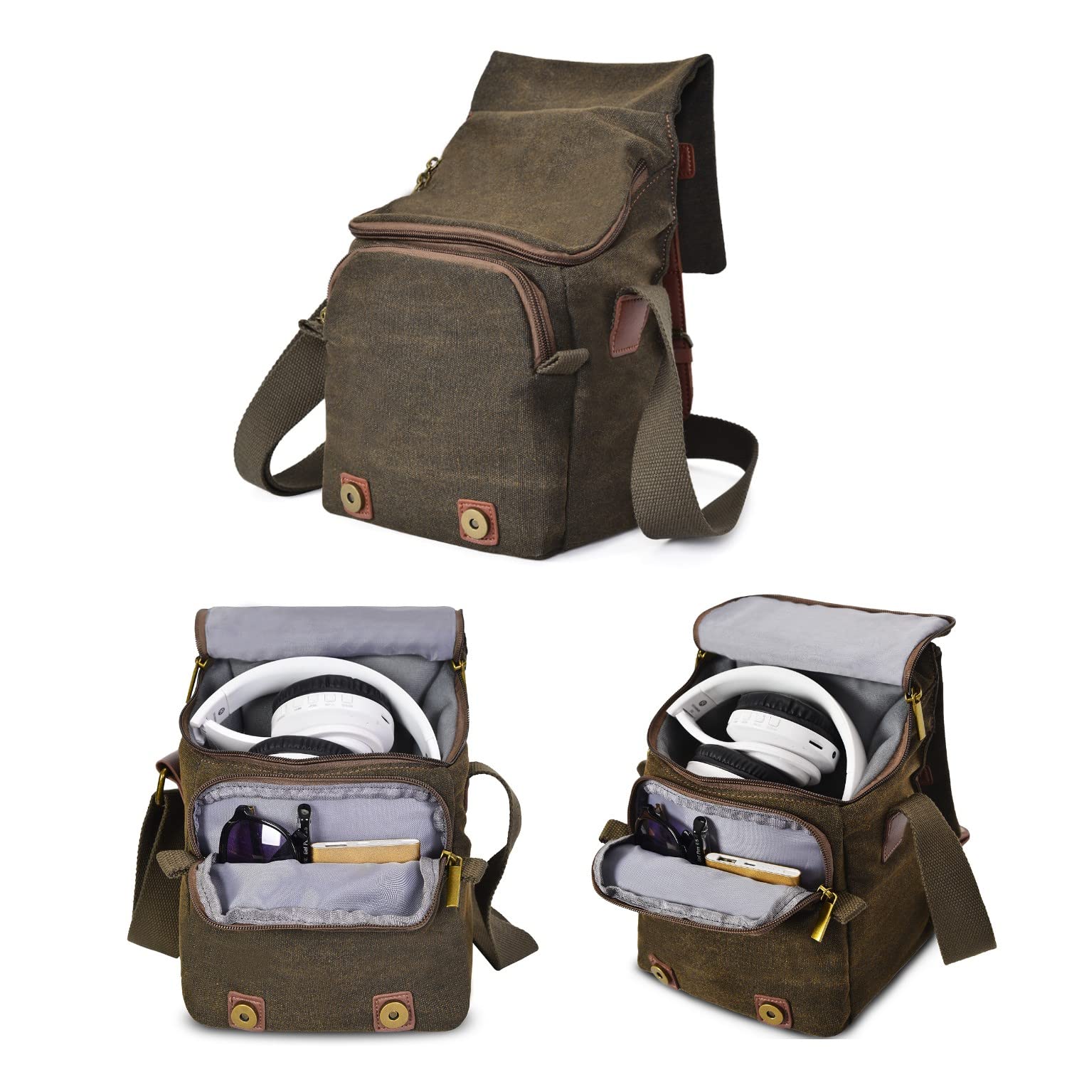 Borsa a tracolla in tela marrone retrò impermeabile antifurto borsa a tracolla 2 modi per utilizzare borsa a tracolla esterna o borsa per Sony Alpha A6600 A6500 A6400 A6300 A6000 A5100 A5000