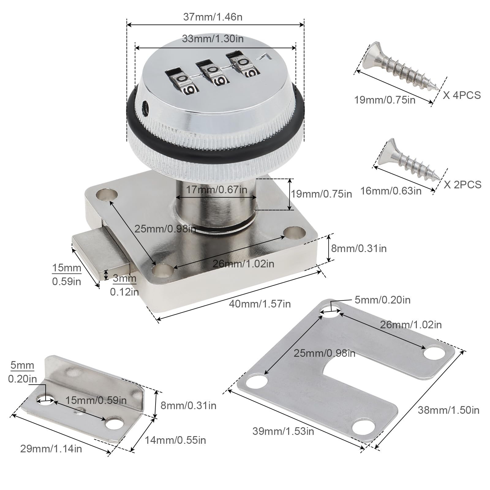 Silver White ABS Password Lock replacement luggage Lock For Suitcase pull rod box trunk suitcase password box Repair for DIY K003# 5 hole Typ (2)