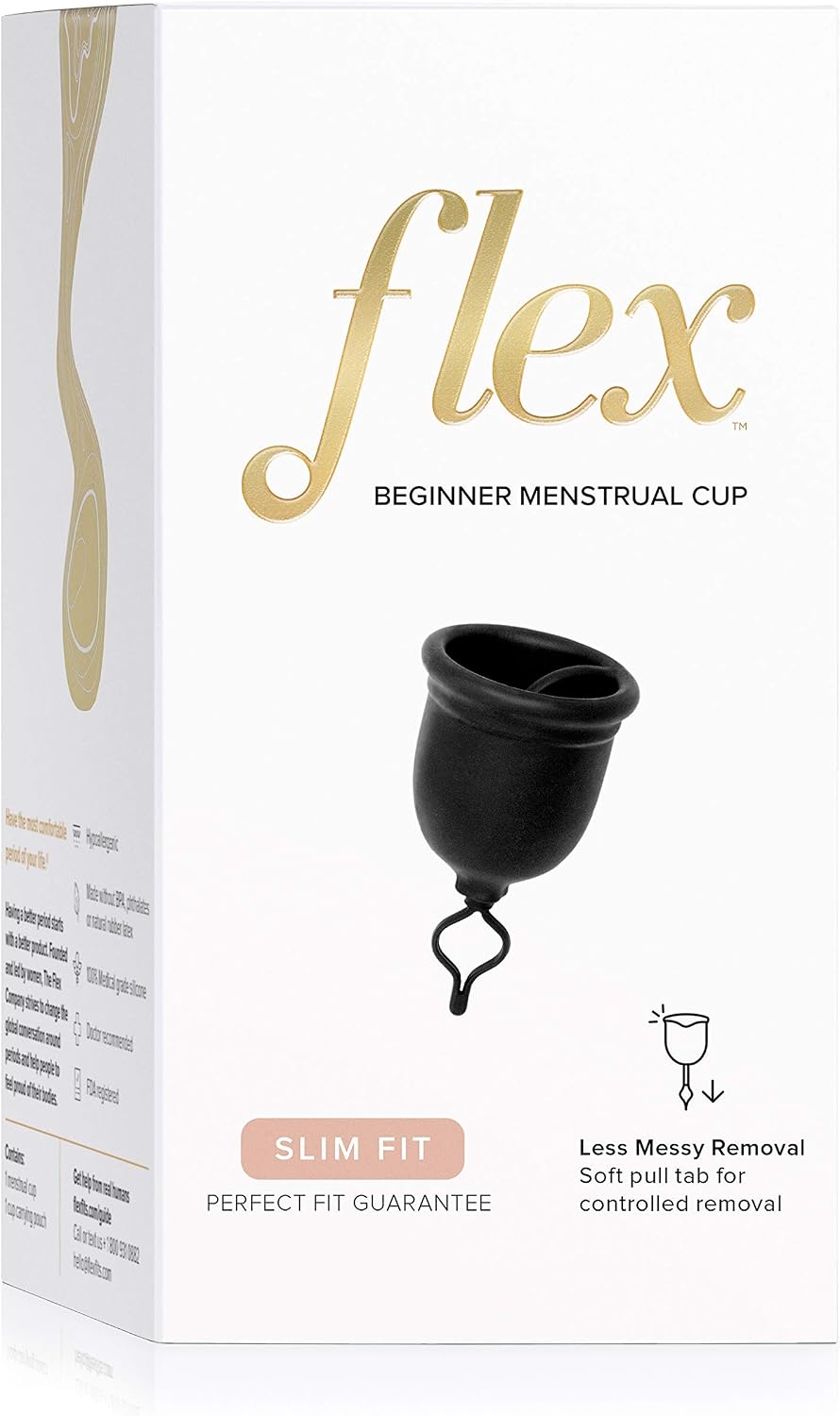 Flex Cup (Slim Fit - Size 01) | Reusable Menstrual Cup | Pull-Tab for Easy Removal | Tampon + Pad Alternative | Capacity of 2 Super Tampons