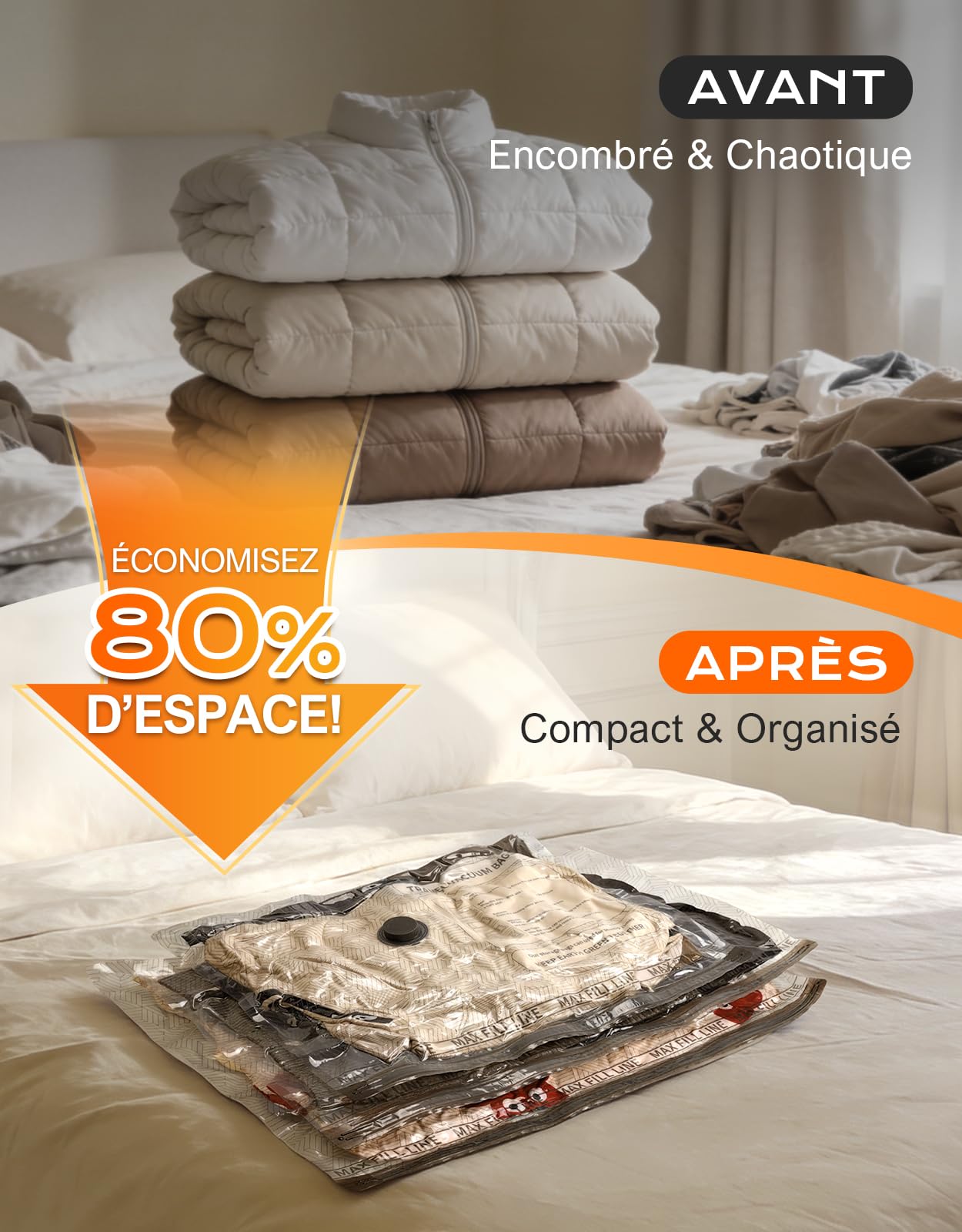 CIRYCASE 15 Pièces Sac Sous Vide Vêtement Aspirateur avec Pompe à Vide Rechargeable [-5000PA Aspiration & 80% d'Espace Gagné], Sac Compression Voyage Portable Housse Aspirable Rangement pour Maison