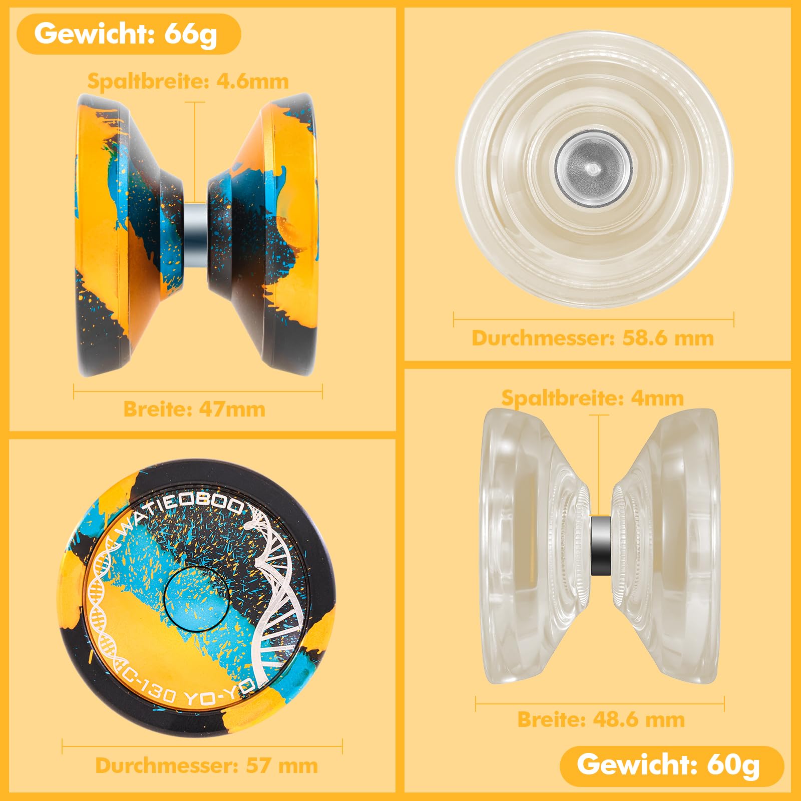 Professionell kompatibel Yoyo für Kinder, kombiniert Yo-Yo für Anfänger und Erwachsene, Fortgeschrittenes Yo Yo + extra nicht reaktive YoYos-Lager