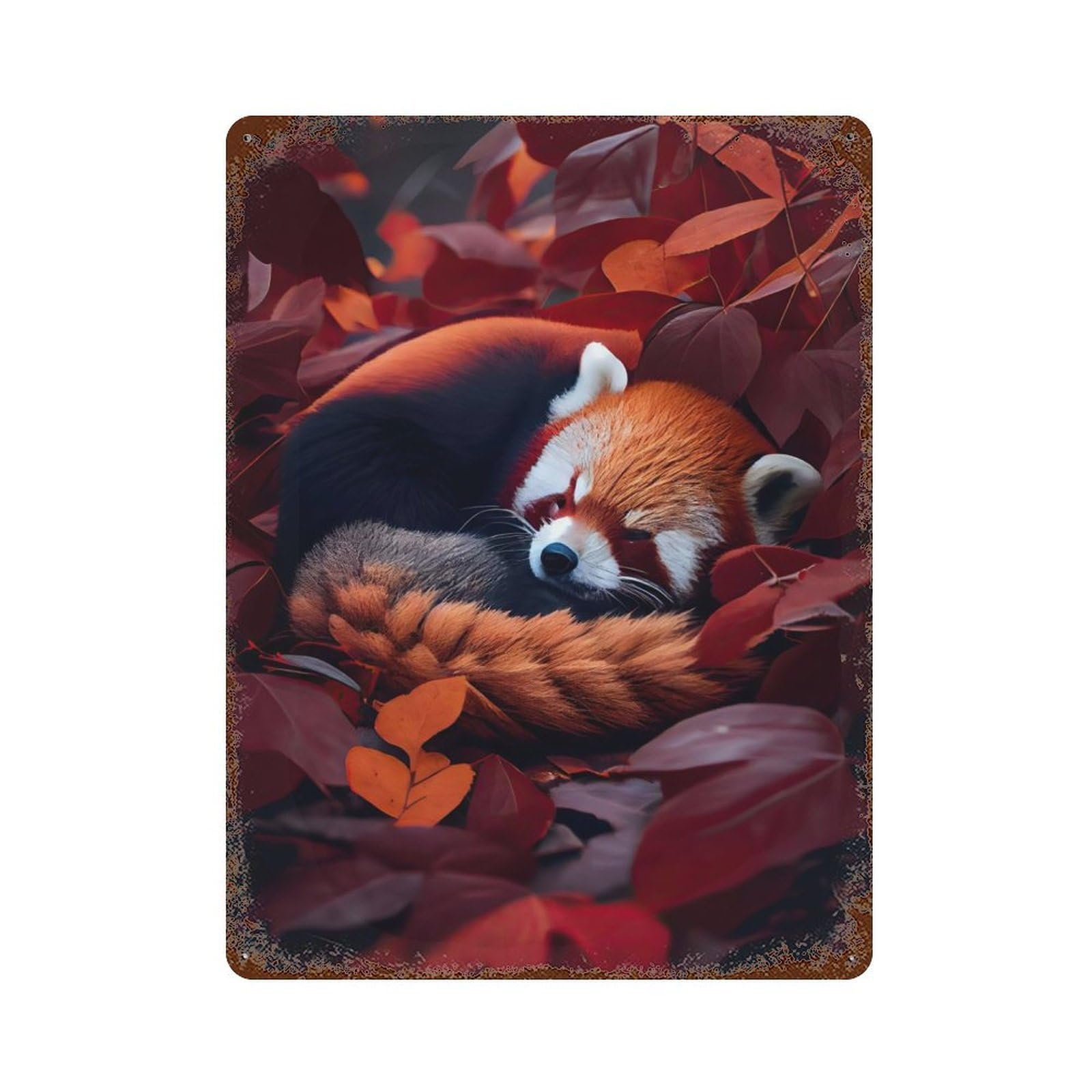 Rust Effect Cute Sleeping Red Panda Weathered Tin Sign 15.7"x11.8", Farmhouse Wall Decor for Farmhouse, Kitchen And Entryway Decor