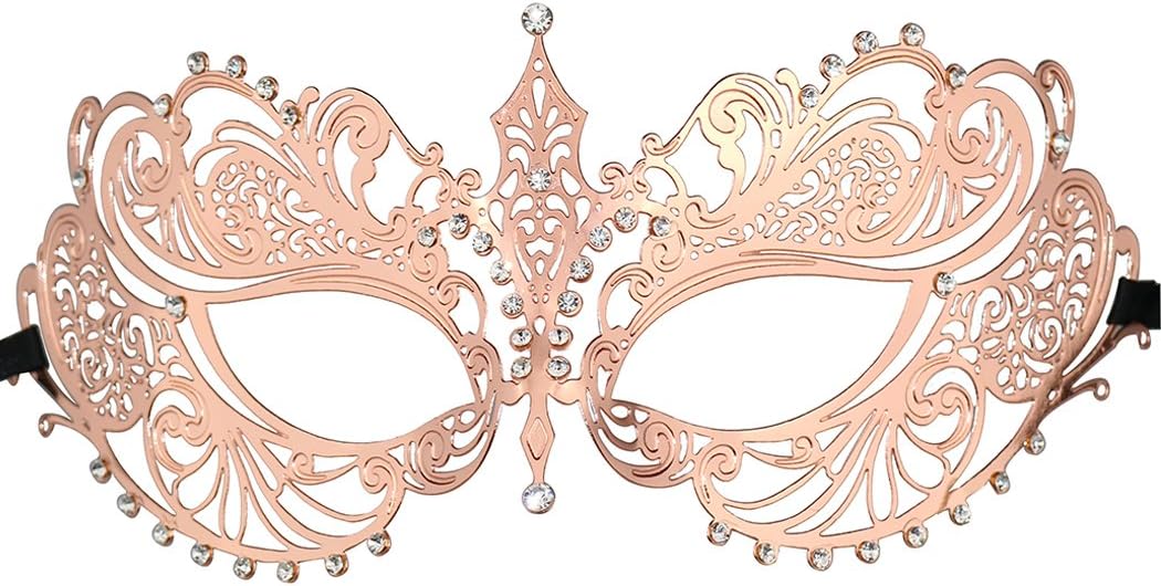 Thmyo Women's Laser Cut Metal Venetian Halloween Mardi Gras Party Mask(Rose gold)