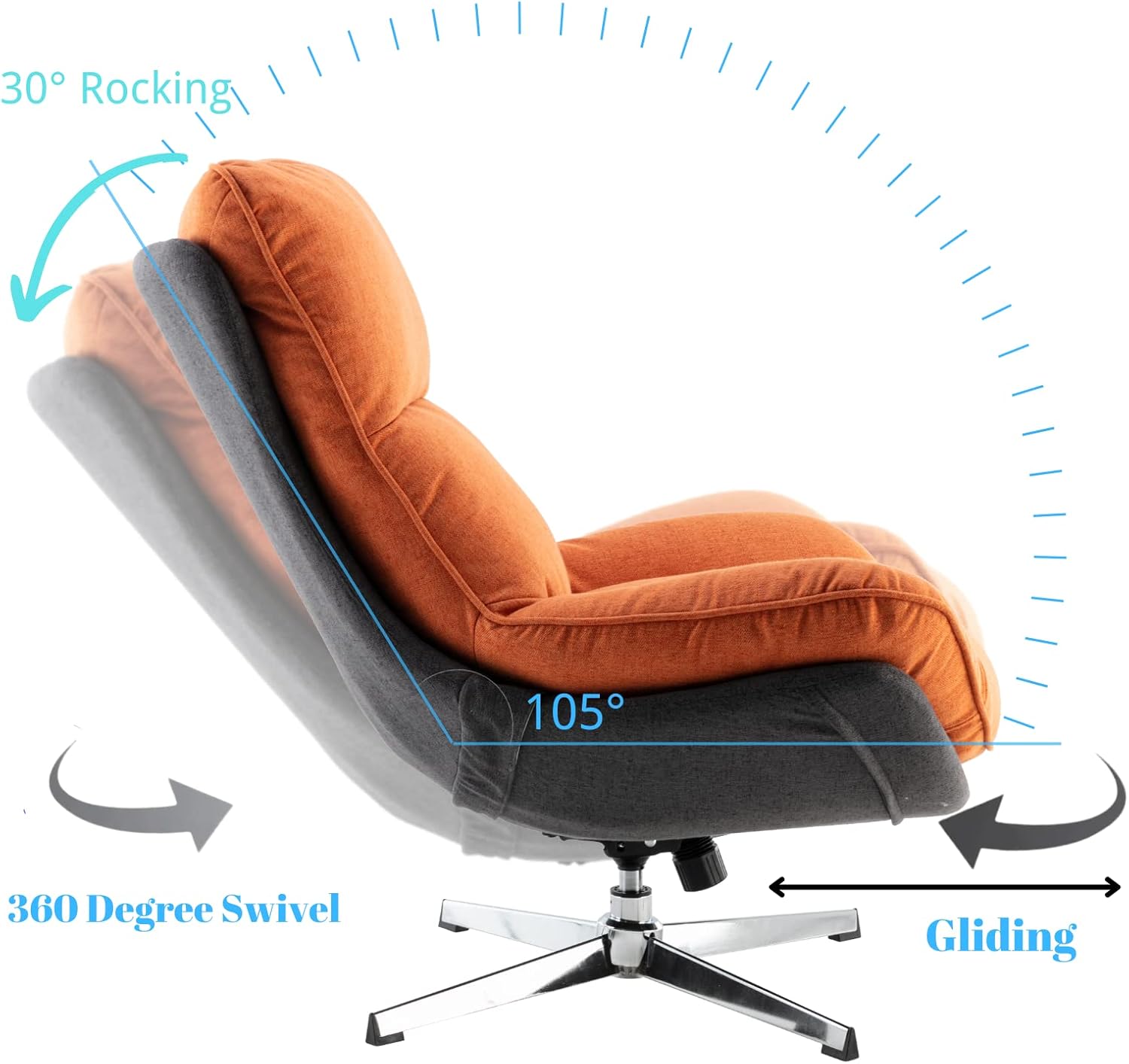 LukeAlon Modern Linen Swivel Lounge Chair, Upholstered High Back Accent Chair with Metal Base Comfy Recliner Chair Leisure Single Sofa Chair for Living Room Office, Orange