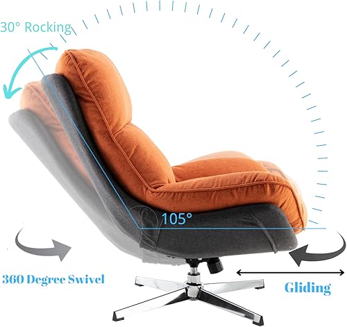 Miniatura 3 de LukeAlon Silla de Salón Giratoria Moderna de Lino, Silla de Acento Tapizada de Respaldo Alto con Base de Metal, Cómoda Silla Reclinable de Ocio Sofá