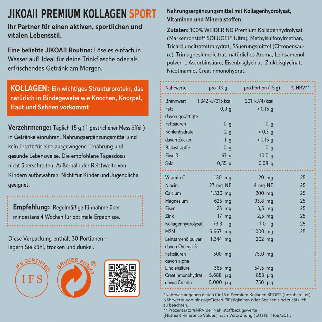 Kollagen Pulver Sport, Kreatin Magnesium MSM, 450 g, Lemon | Vitamin C, Collagen Peptide Typ I II III aus Weiderind, Kreatin Magnesium MSM, für aktive Menschen, Training & Regeneration