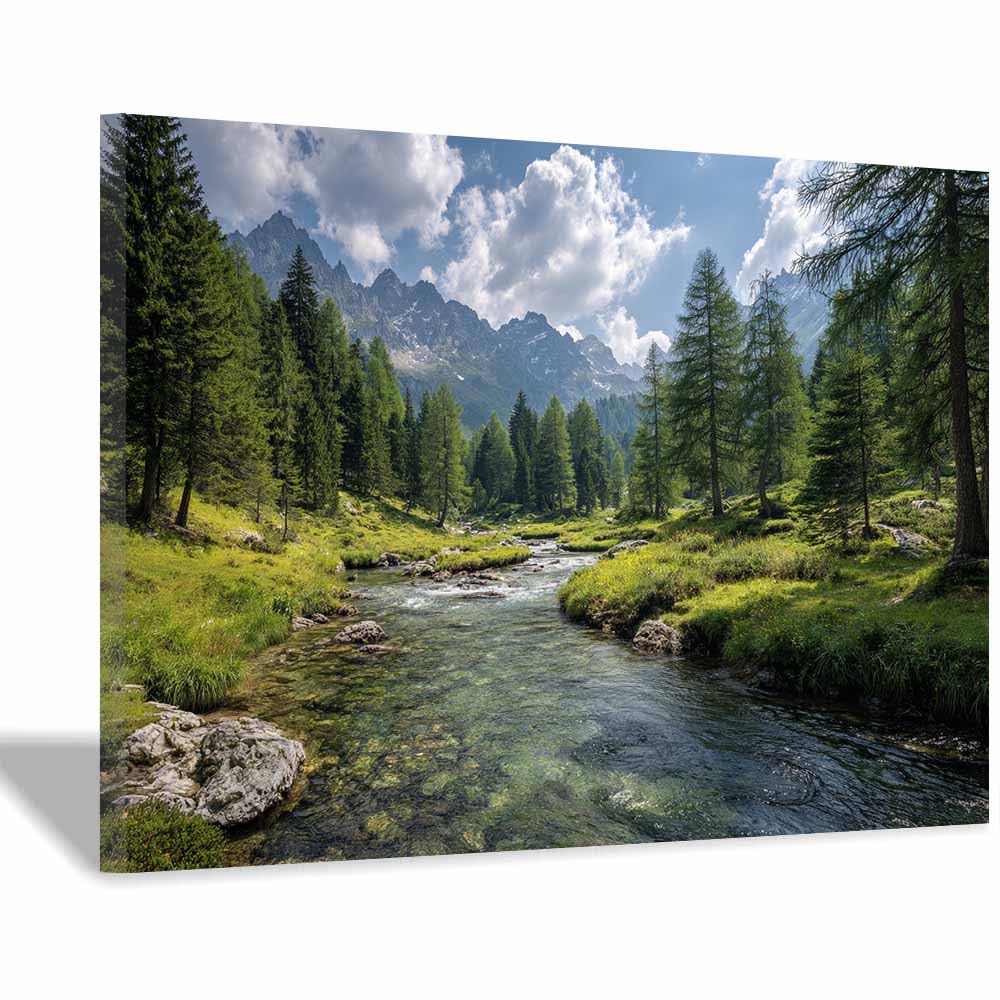 HUYEEI Landscape Wall Art Valley Stream Modern Canvas Print On Artwork, Suitable for living room, bedroom, for Kids Room Decoretc.(green)-60x90cm Framed