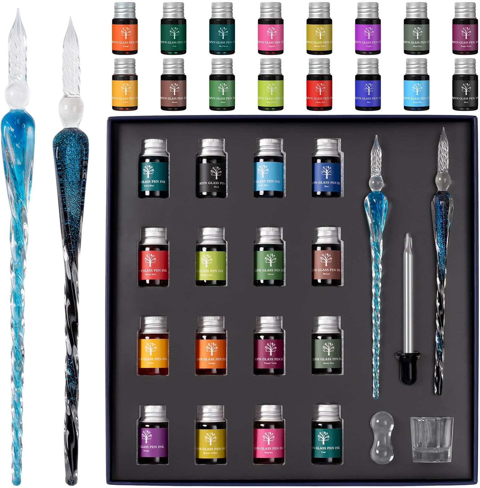 AIVN Glass Dip Pen Set 21 Pieces of Calligraphy Pens Set. Includes 2