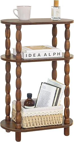 MaxSmeo Mesa auxiliar pequeña y estrecha, mesa auxiliar estrecha de 3 niveles con almacenamiento, mesa auxiliar delgada para espacios pequeños,