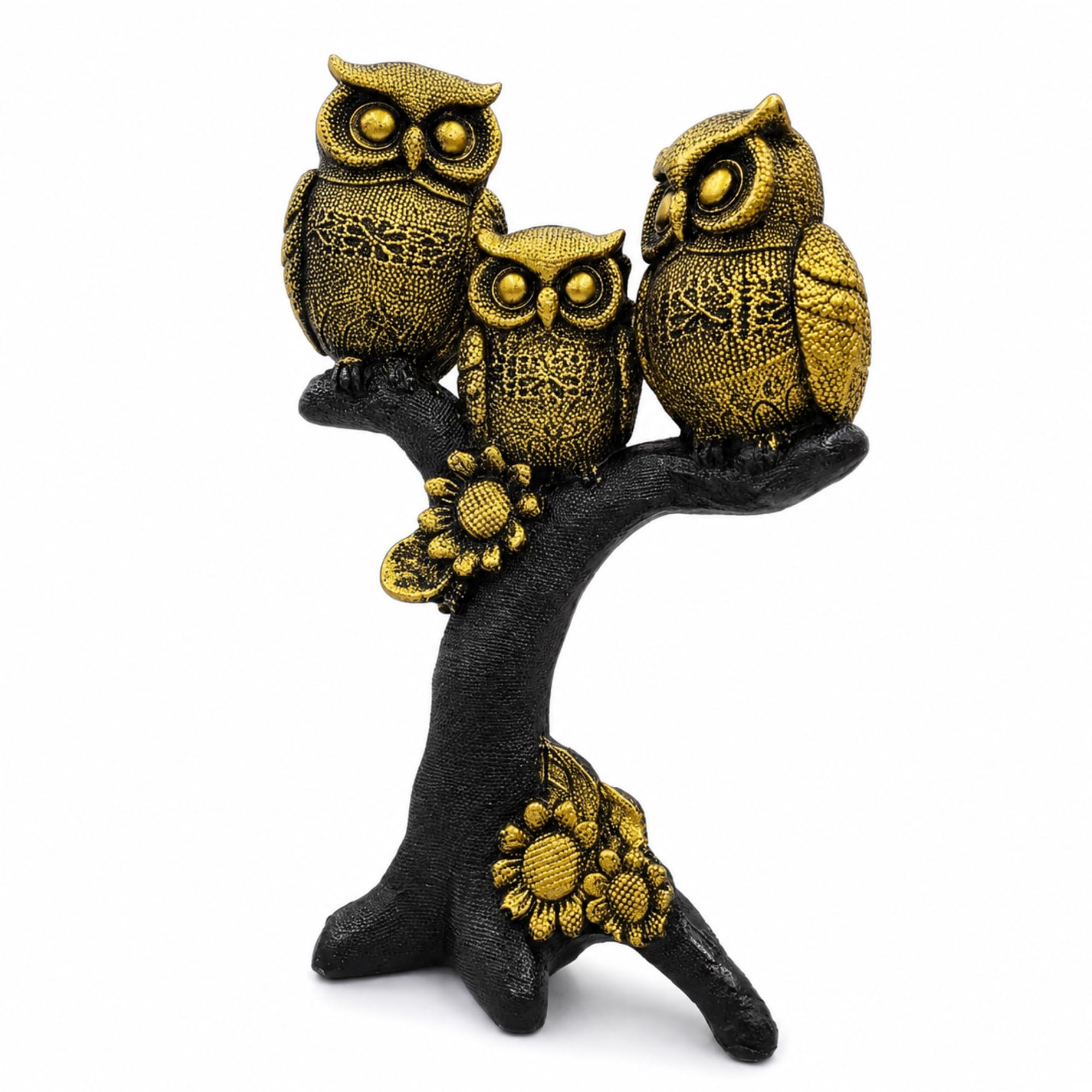 3 Owl Family Tree Decorative Showpiece for Home & Office Desk Decor, Black & Gold Resin Statue-image-34