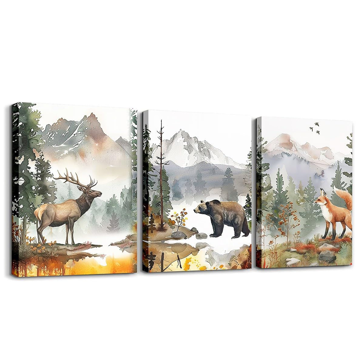 Homemissing Wild Animal Canvas Wall Art for Living Room Bedroom 40X30cmx3pcs Kids Cute Office Decorations Artwork Posters for Boys Girls Teens White Green Picture Wall Decor for Home Decor Bathroom