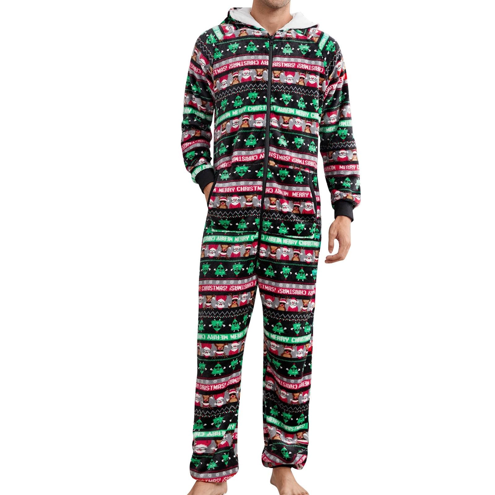 Genérico Pijama Hombre Navidad Franela Forrado Estampado Holgado Manga Larga con Bolsillos