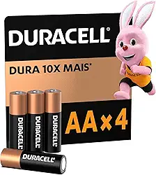 Duracell Pilhas Alcalinas AA Pequena Pack 4 Unidades – Dura até 10x – Mais Ideal para Controles Remotos Brinquedos e Lanternas