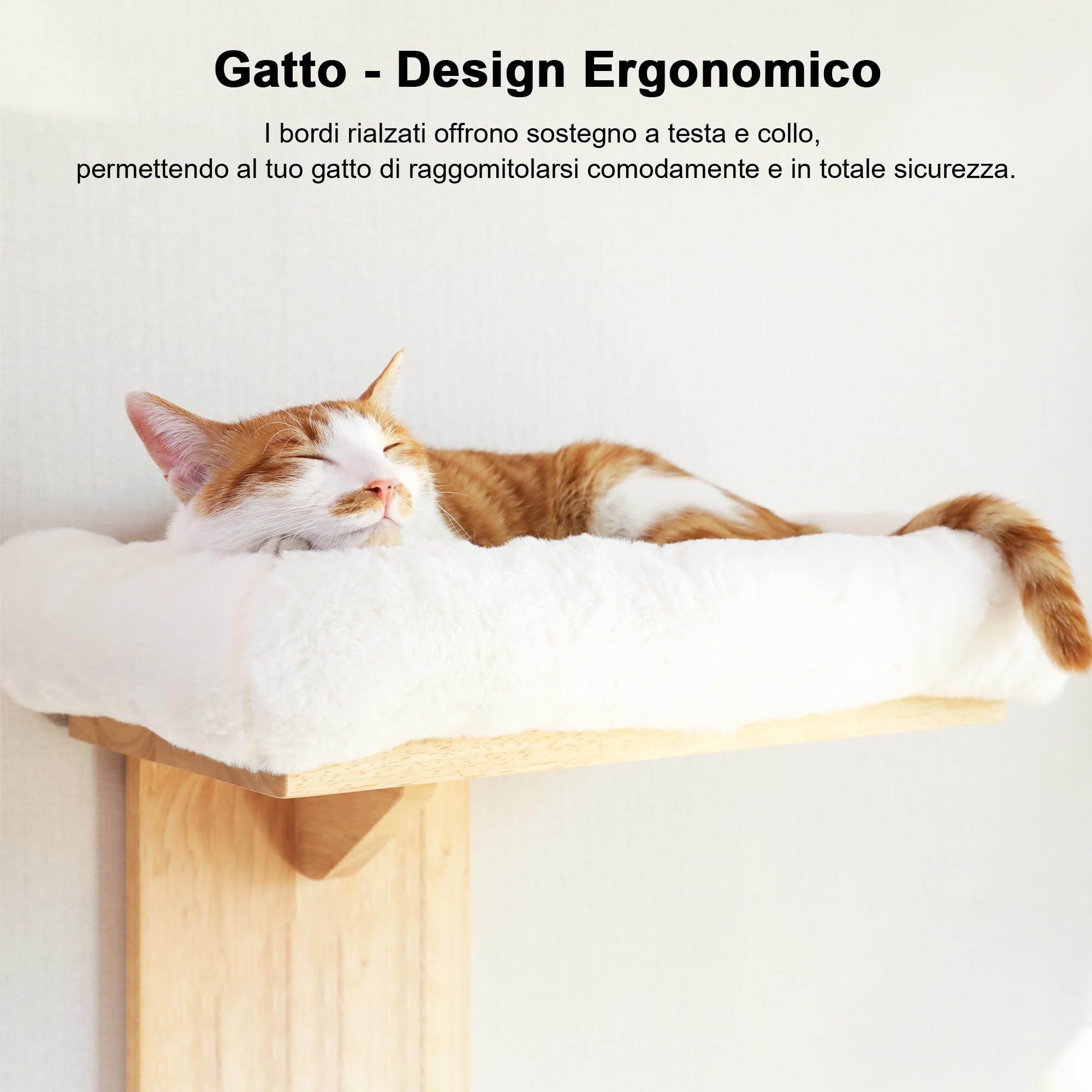 FUKUMARU Mensole per Gatti da Parete,2 Gradini da Parete per Gatto,Mensole Fatto di Legno Massiccio di Gomma con Letti Morbidi, Cuccia da Parete per Gatto si Arrampica e Riposa.