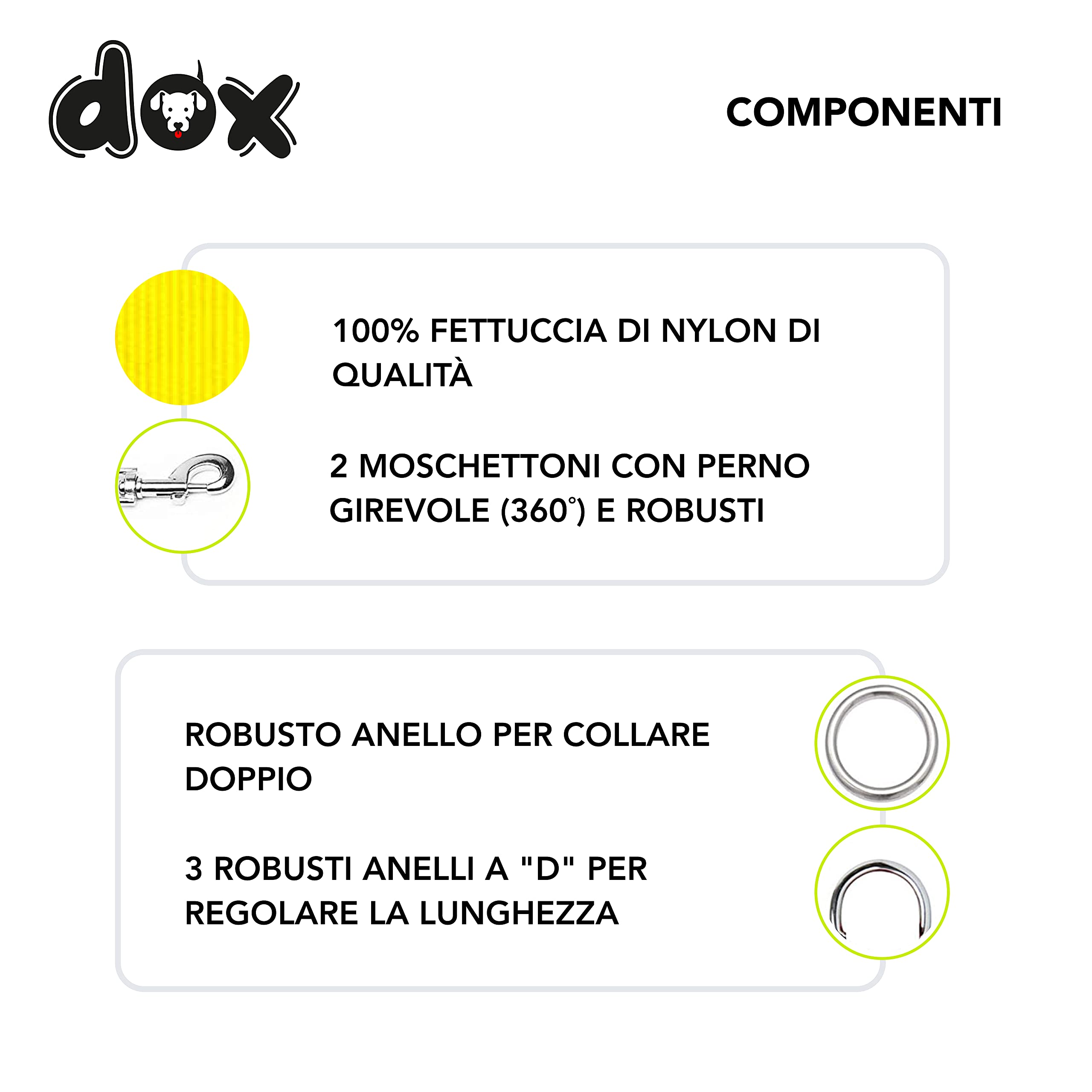 DDOXX, guinzaglio in nylon premium, per cani di taglia grande, media, piccola, in diversi colori e dimensioni, flessibile -