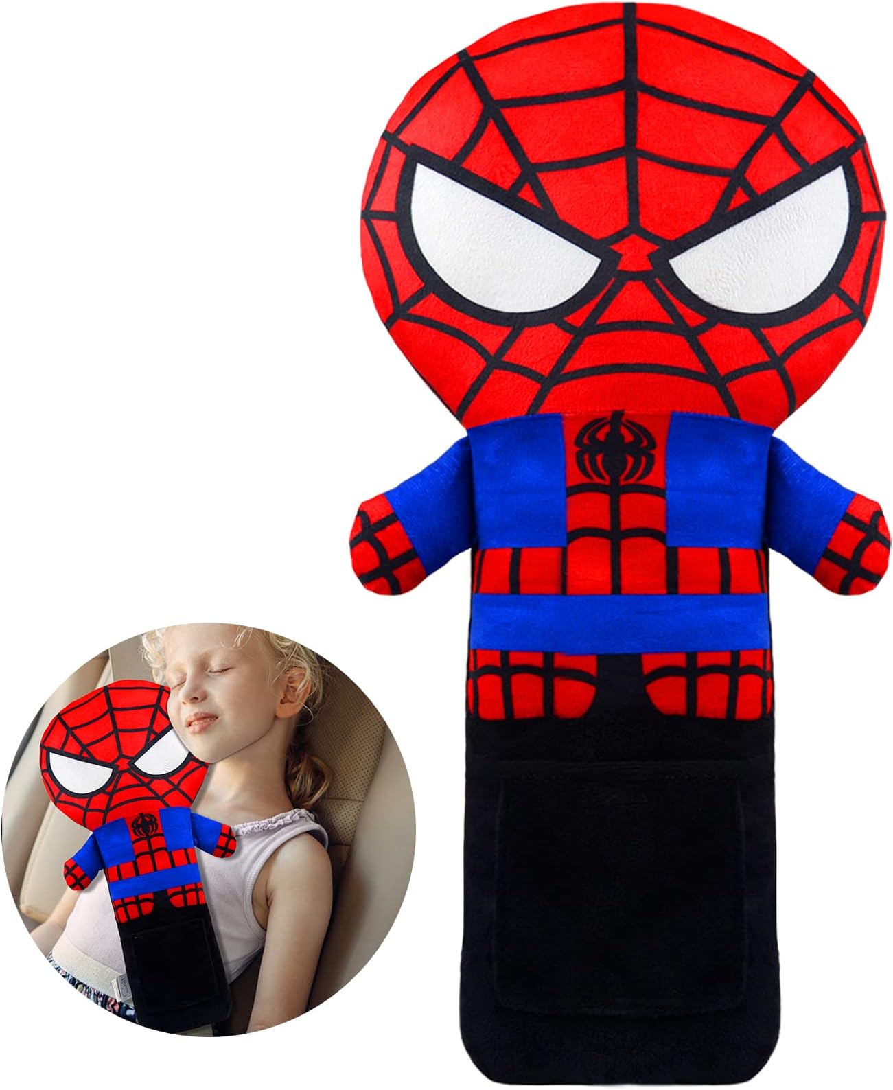 Seatbelt Pillow Cover for Kids, Stuffed Soft Plush Spidery Travel Pillow in Car, Detachable Protectors for Head Neck and Shoulder, Universal Carseat Strap Cushion Pads for Child Baby People Adults