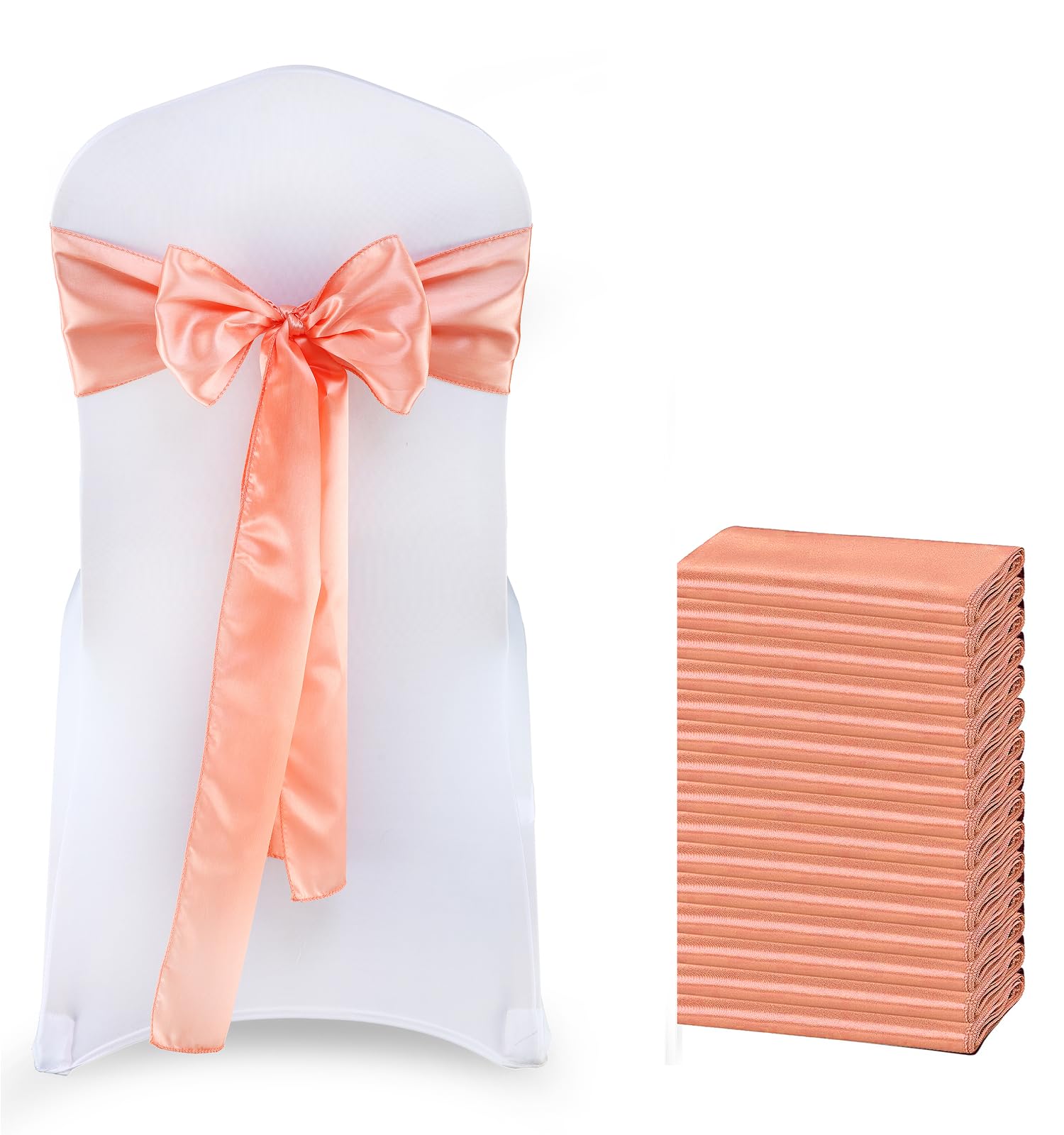 VDS Pack of 150 Satin Chair Sashes for Weddings & Events Décor | Soft Shiny Sateen Dining Chair Bows for Banquet, Party, Reception | Reusable Decorative Sash for Folding & Chiavari Chairs - Peach — image 1