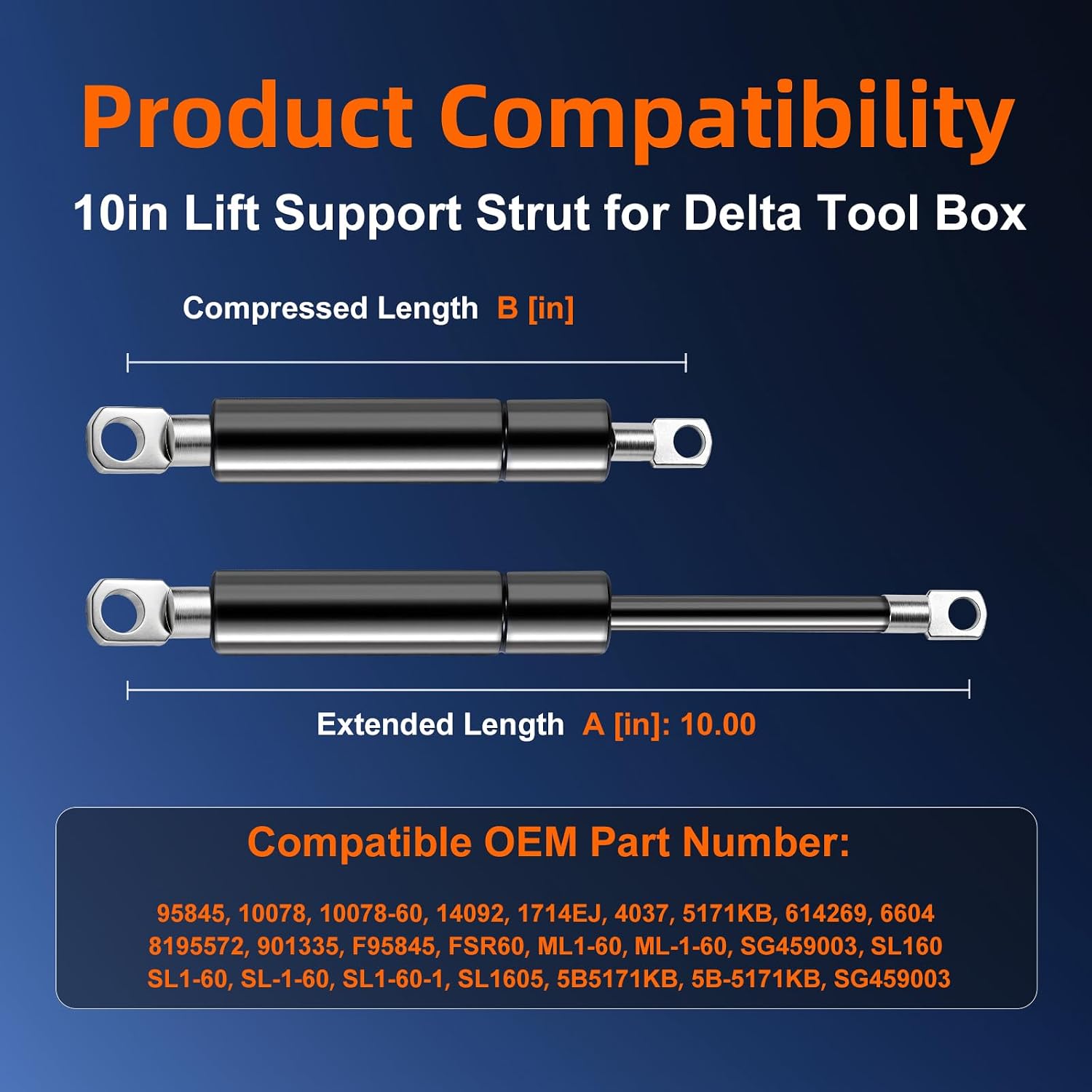 Qty(2) 10078-60 SL1-60-1 10in 60lb/267N Universal Gas Shock Strut Spring Lift Support with Eyelet Hole End for Delta Tool Box and RVs Campers Boats Toolboxes Trucks Hatch Lid Door Parts