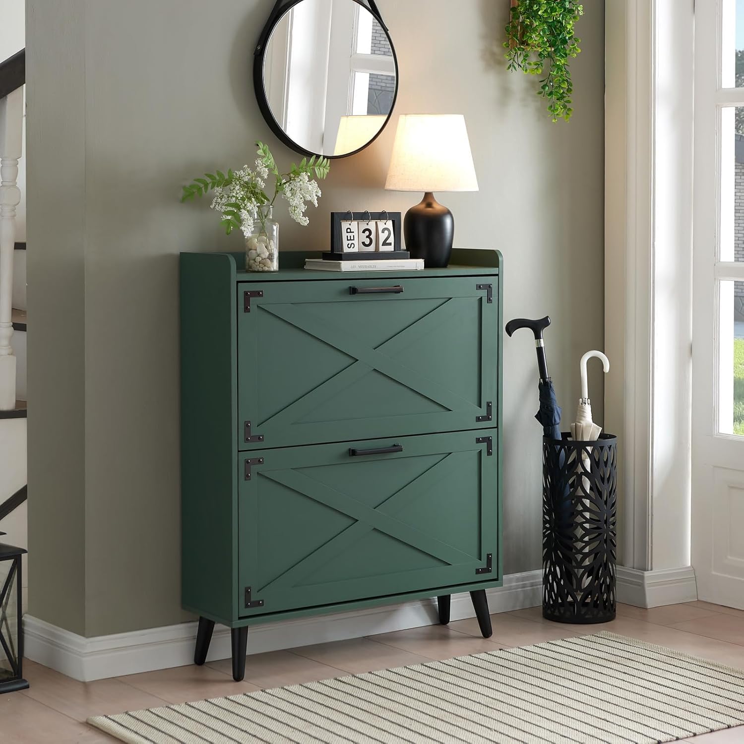 Farmhouse Shoe Storage Cabinet with 2 Flip Drawers